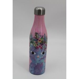 Studio Oh! Pink Floral Cat Stainless Steel Insulated Water Bottle Reusable 25oz